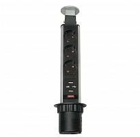 Блок розеток выдвижной 3 розетки (Schuko), 2xUSB, max 3500W, 250V, 2USB max 2,1 A с проводом 1,8м с вилкой , серебро — купить оптом и в розницу в интернет магазине GTV-Meridian.