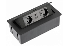 Блок розеток настольный SOFT 2 розетки AE-PBSUC2GU-20 (French) 2xUSB, черный, с проводом 1,5 метра — купить оптом и в розницу в интернет магазине GTV-Meridian.