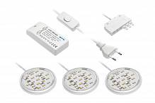 Комплект из 3-х точечных накладных светодиодных светильников LUGO 3*1, 8W, 220V, с трансформатором, алюминий, теплый белый — купить оптом и в розницу в интернет магазине GTV-Meridian.