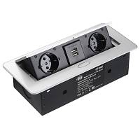 Блок розеток прямоугольный выдвижной 2 розетки (Schuko), 2xUSB, max 2700W, 250V, с проводом 2,0 метра, серый — купить оптом и в розницу в интернет магазине GTV-Meridian.