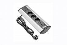 Блок розеток угловой 3 розетки AE-PBKT3S2U-80 (Schuko) 2xUSB, серый, с проводом 1,5 метра — купить оптом и в розницу в интернет магазине GTV-Meridian.