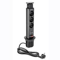 Блок розеток выдвижной 3 розетки AE-BPW3S60U-20 (Schuko) 2xUSB, черный, с проводом 1,5 метра — купить оптом и в розницу в интернет магазине GTV-Meridian.
